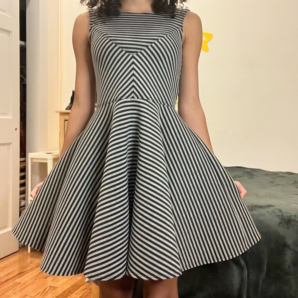 Striped Black and Grey Sleeveless Dress